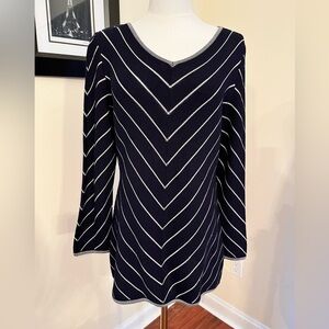 Emanuel Ungaro Navy‎ and White Chevron  Wool Blend Sweater